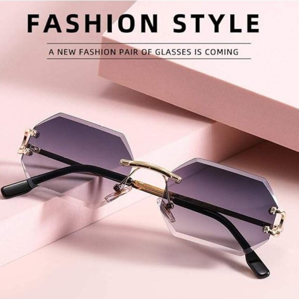 Rimless Sunglasses Men‎ Octagon Frame Gradient Gray Lens Fashion Eyewear Hip Hop